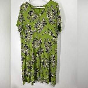 Masai Short Sleeve Midi Dress Size Large Green Paisley Print Stretch